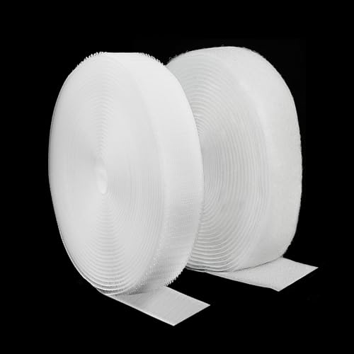 Klettband zum Nähen Set, Wiederverwendbar Klettverschluss zum Nähen, Extra Starke Flausch&Hakenband für Kleidung, Heimtextilien, Klettband zum Aufnähen aus Nylon-Polyester (Weiß, 20mm × 5m) von Hopton