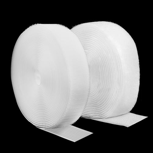Klettband zum Nähen Set, Wiederverwendbar Klettverschluss zum Nähen, Extra Starke Flausch&Hakenband für Kleidung, Heimtextilien, Klettband zum Aufnähen aus Nylon-Polyester (Weiß, 30mm × 5m) von Hopton