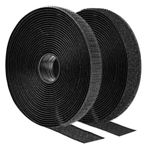 Hopton Klettband zum Nähen Set, 16mm × 5m Wiederverwendbar Klettverschluss zum Nähen, Extra Starke Flausch&Hakenband für Kleidung, Heimtextilien, Klettband zum Nähen aus Nylon-Polyester (Schwarz) von Hopton