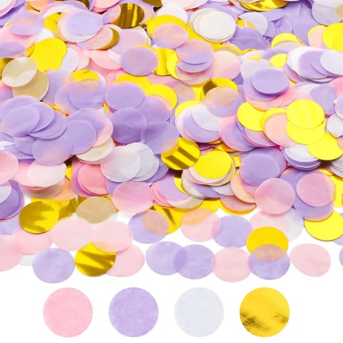 Konfetti 6000 Stück, 70g Rund Papier Konfetti Geburtstag Hochzeit Streudeko Confetti für Geburtstag Hochzeit Party Dekoration (Lila und Gold, 2,5cm) von Hopton