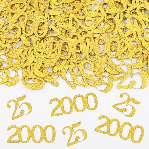 Konfetti für Geburtstag, 16, 18, 20, 25, 30, 40, 50, 60, 70 Jahre, Dekopapierkonfetti, Gold & Silber (25 Geburtstag, Gold) von Hopton