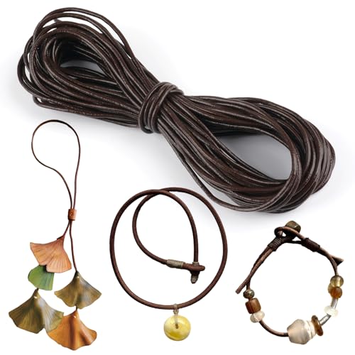 Lederband für Ketten, 10m Lederschnur, Lederband 2mm Rund, Schneidbare Echtleder Lederriemen, Robuste Lederbänder für DIY-Halsketten, Armbänder und Schmuckhandwerk Geeignet （Dunkelbraun） von Hopton