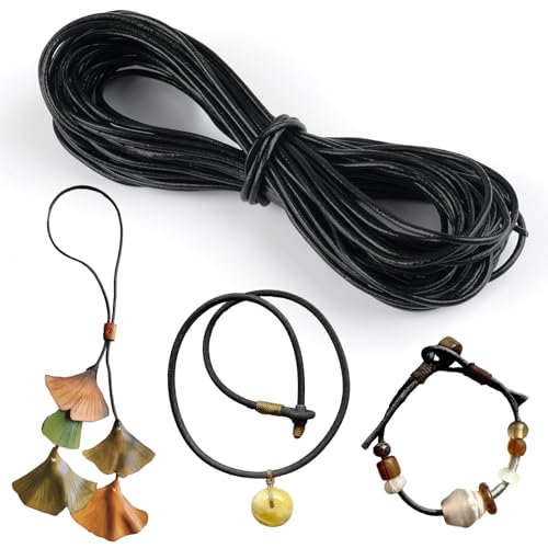 Lederband für Ketten, 10m Lederschnur, Lederband 2mm Rund, Schneidbare Echtleder Lederriemen, Robuste Lederbänder für DIY-Halsketten, Armbänder und Schmuckhandwerk Geeignet （Schwarz） von Hopton