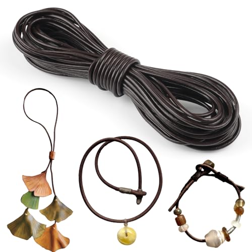 Lederband für Ketten, 10m Lederschnur, Lederband 3mm Rund, Schneidbare Echtleder Lederriemen, Robuste Lederbänder für DIY-Halsketten, Armbänder und Schmuckhandwerk Geeignet (Dunkelbraun) von Hopton