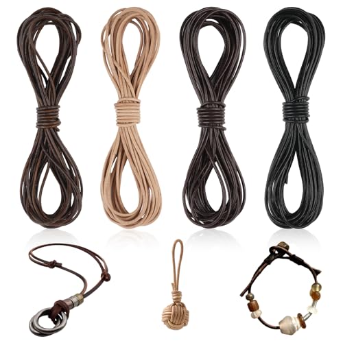 Lederband für Ketten, 20m Lederschnur, Lederband 2mm Rund, Schneidbare Echtleder Lederriemen, Robuste Lederbänder für DIY-Halsketten, Armbänder und Schmuckhandwerk Geeignet (4 Farben) von Hopton