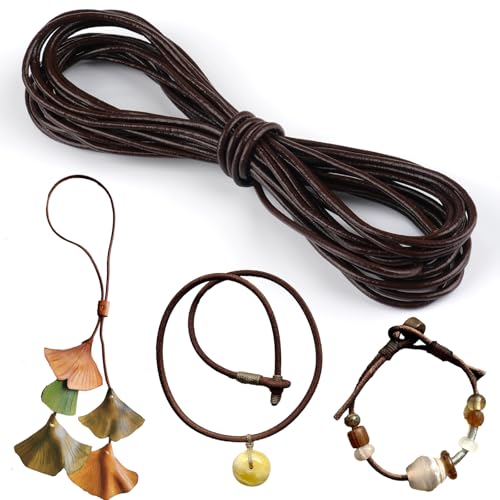 Lederband für Ketten, 5m Lederschnur, Lederband 2mm Rund, Schneidbare Echtleder Lederriemen, Robuste Lederbänder für DIY-Halsketten, Armbänder und Schmuckhandwerk Geeignet (Dunkelbraun) von Hopton