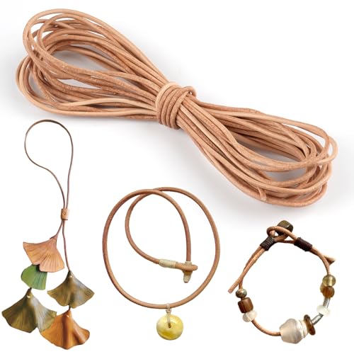 Lederband für Ketten, 5m Lederschnur, Lederband 2mm Rund, Schneidbare Echtleder Lederriemen, Robuste Lederbänder für DIY-Halsketten, Armbänder und Schmuckhandwerk Geeignet (Khaki) von Hopton