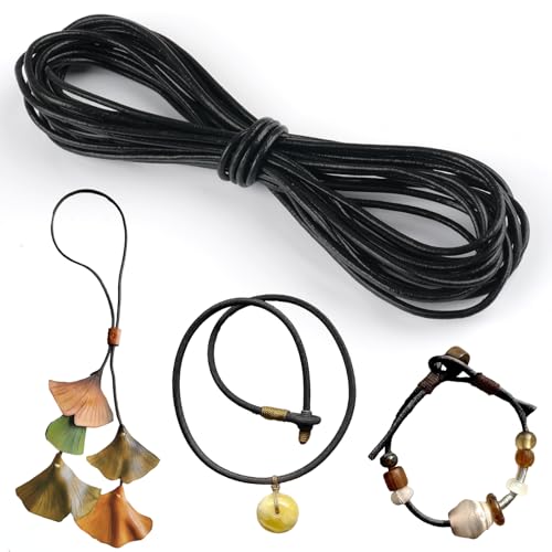Lederband für Ketten, 5m Lederschnur, Lederband 2mm Rund, Schneidbare Echtleder Lederriemen, Robuste Lederbänder für DIY-Halsketten, Armbänder und Schmuckhandwerk Geeignet (Schwarz) von Hopton