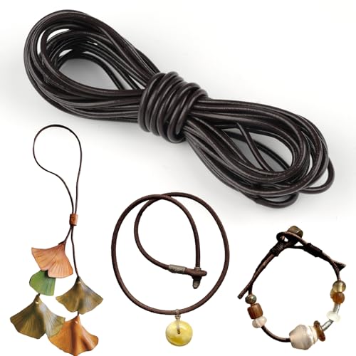 Lederband für Ketten, 5m Lederschnur, Lederband 3mm Rund, Schneidbare Echtleder Lederriemen, Robuste Lederbänder für DIY-Halsketten, Armbänder und Schmuckhandwerk Geeignet (Dunkelbraun) von Hopton