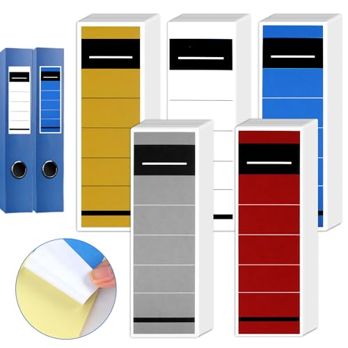 Ordnerrücken Selbstklebend, Breit Ordner Rückenschilder für Ordner, Ordner Etiketten Selbstklebend, Beschreibbar, für Büro, Bibliothek, Archivierung (50, 5 Farben, 5.4 * 19 CM) von Hopton