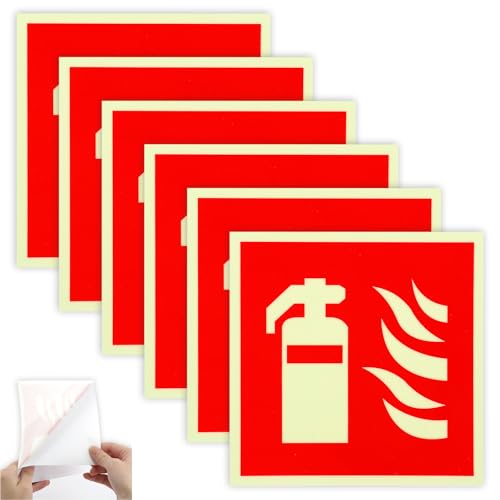 Selbstklebend Feuerlöscher Schild, PVC Nachleuchtend Feuerlöscher Aufkleber, Hinweisschilder Feuerlöscher 15 x 15cm, Piktogramm Feuerlöscher für Haus, Büro, Krankenhaus (Rot, 6Stk-15x15cm) von Hopton