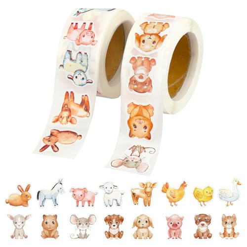 Tiere Sticker Rolle, 1000 Stück Runde Bauernhoftiere Sticker Kinder, Reward Aufkleber Tiere, Self-Adhesive Tiersticker for Scrapbooking DIY Crafts Journal School Home von Hopton
