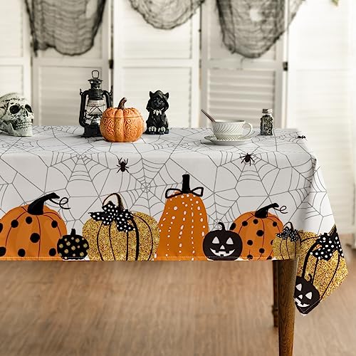 Horaldaily Halloween Tischwäsche 100x140 cm, Jack-O-Lantern Spinnweben Beängstigend Thema Tischdecke für Party Picknick Abendessen Dekor von Horaldaily