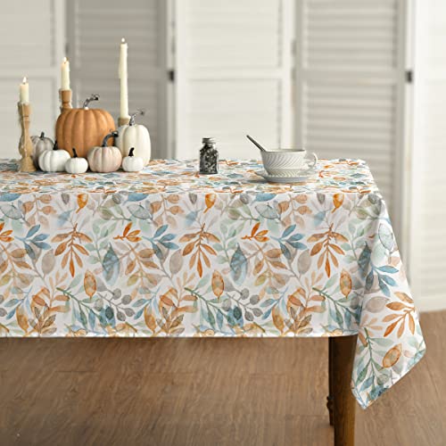 Horaldaily Herbst Tischwäsche 130x220 cm, Erntedankfest Herbsternte Blaues Orangefarbenes Blatt Tischdecke für Party Picknick Abendessen Dekor von Horaldaily