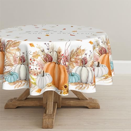 Horaldaily Herbst Tischwäsche 150x150 cm Rund, Erntedankfest Herbsternte Orange Kürbis Weizenohr Tischdecke für Party Picknick Abendessen Dekor Horaldaily Herbst Tischwäsche 150x150 cm Rund, Erntedankfest Herbsternte Orange Kürbis Weizenohr Tischdecke für Party Picknick Abendessen Dekor von Horaldaily