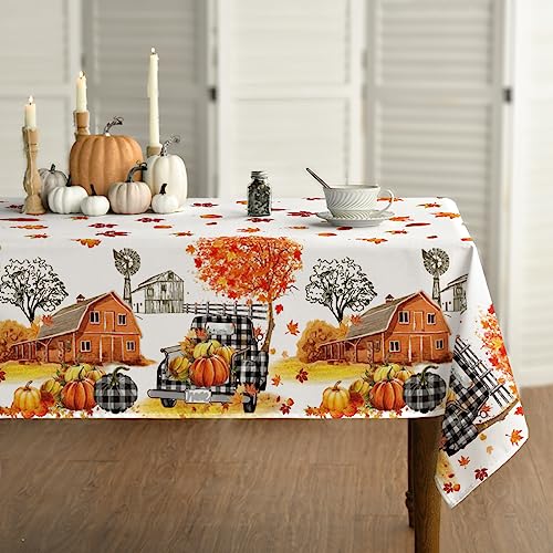 Horaldaily Herbst Tischwäsche 84x84 cm Quadratisch, Erntedankfest Herbsternte LKW Haus Schwarze Karierte Tischdecke für Party Picknick Abendessen Dekor von Horaldaily