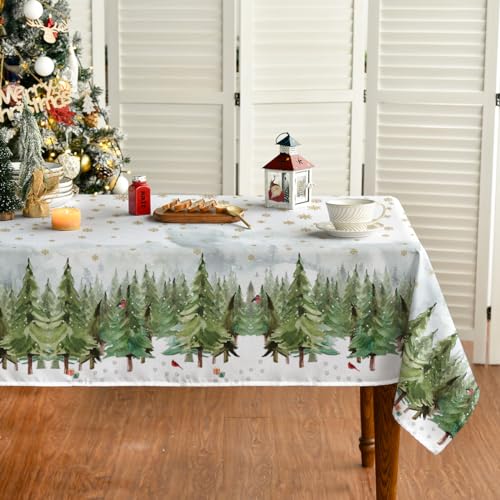 Horaldaily Weihnachten Tischwäsche 100x140 cm, Goldener Schnee Bäume Tischdecke für Party Picknick Abendessen Dekor von Horaldaily