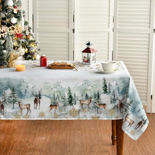 Horaldaily Weihnachten Tischwäsche 100x140 cm, Goldener Schnee Hirsch Tischdecke für Party Picknick Abendessen Dekor von Horaldaily
