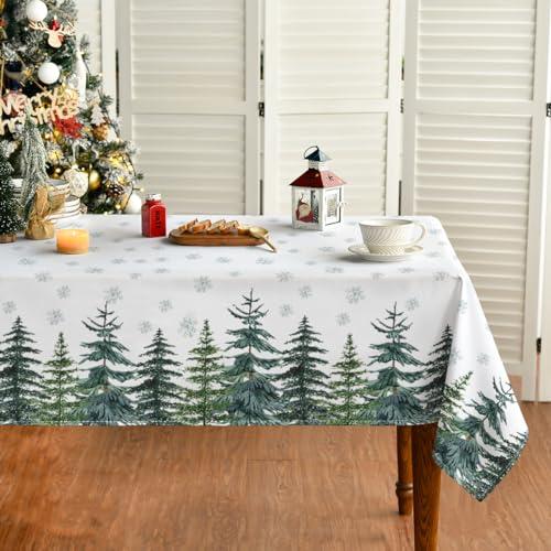 Horaldaily Weihnachten Tischwäsche 100x140 cm, Schnee Bäume grün Tischdecke für Party Picknick Abendessen Dekor von Horaldaily