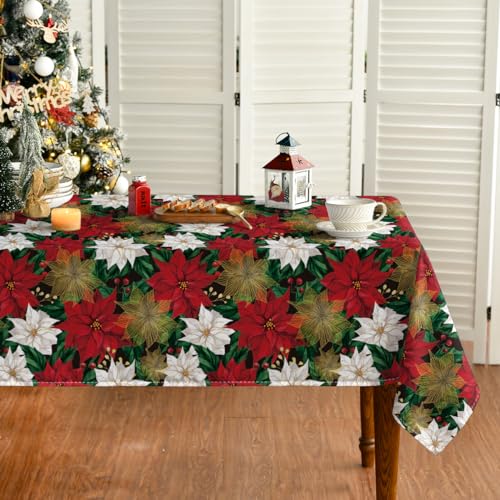 Horaldaily Weihnachten Tischwäsche 100x140 cm, Weihnachtsstern Rot Weiß Tischdecke für Party Picknick Abendessen Dekor von Horaldaily