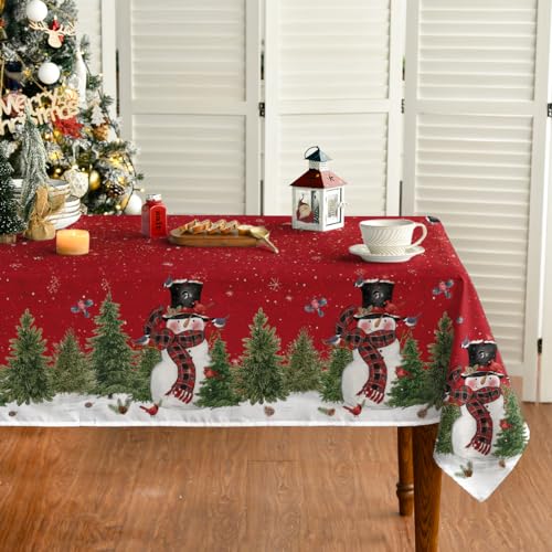 Horaldaily Weihnachten Tischwäsche 130x220 cm, Bäume Schneemann Rote Tischdecke für Party Picknick Abendessen Dekor von Horaldaily