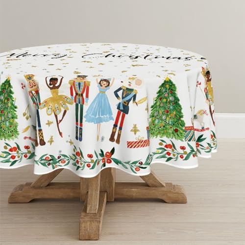 Horaldaily Weihnachten Tischwäsche 150x150 cm Rund, Nussknacker Weihnachtsbaum Tischdecke für Party Picknick Abendessen Dekor von Horaldaily