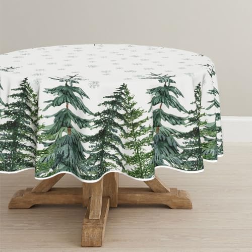 Horaldaily Weihnachten Tischwäsche 150x150 cm Rund, Schnee Bäume grün Tischdecke für Party Picknick Abendessen Dekor von Horaldaily