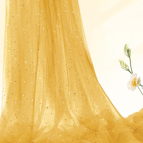 Horbaunal Goldene Glitzer-Tüllstoff-Rollen, 137 cm breit x 2,7 m, Stern-Mond-Pailletten-Tüll-Rollen, Tüll-Netzstoff für Tutu-Skrits, Bastelarbeiten, Hochzeits-Hintergrund, Party-Dekorationen Horbaunal Goldene Glitzer-Tüllstoff-Rollen, 137 cm breit x 2,7 m, Stern-Mond-Pailletten-Tüll-Rollen, Tüll-Netzstoff für Tutu-Skrits, Bastelarbeiten, Hochzeits-Hintergrund, Party-Dekorationen von Horbaunal