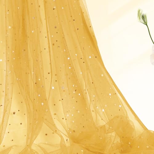 Horbaunal Goldene Glitzer-Tüllstoff-Rollen, 137 cm breit x 2,7 m Stern, Mond, Pailletten, Tüll-Rollen, Netzstoff für Tutu-Skrits, Basteln, Hochzeit, Hintergrund, Party-Dekorationen Horbaunal Goldene Glitzer-Tüllstoff-Rollen, 137 cm breit x 2,7 m Stern, Mond, Pailletten, Tüll-Rollen, Netzstoff für Tutu-Skrits, Basteln, Hochzeit, Hintergrund, Party-Dekorationen von Horbaunal
