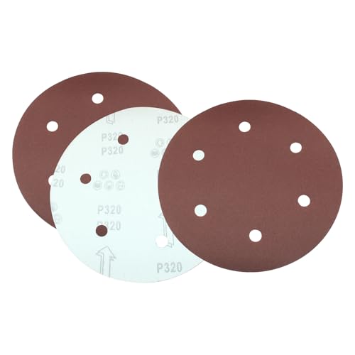 Hordion 16 Stück 20,3 cm Schleifscheiben, Körnung 320, 6-Loch-Schleifpapier, runde Schleifpads für Exzenterschleifer Hordion 16 Stück 20,3 cm Schleifscheiben, Körnung 320, 6-Loch-Schleifpapier, runde Schleifpads für Exzenterschleifer von Hordion