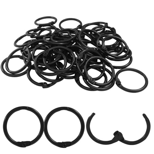 Hordion 50 Stück Binderinge, 2,5 cm, schwarze Buchringe, Eisen, Karteikarten, Ringbuch-Clips, Metallring-Clips, Schlüsselringe, Papierringe für Schule, Zuhause, Büro von Hordion