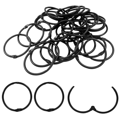 Hordion Binderinge, 3,8 cm, schwarz, Buchringe, Eisen, Karteikarten, Ringbuch-Clips, Metallring-Clips, Schlüsselringe, Papierringe für Schule, Zuhause, Büro, 50 Stück von Hordion