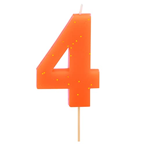1 Stück – Fluorkerze zum Geburtstag (4) Orange mit Glitzereffekt 7,5 cm – Dekoration für Kuchen, Geburtstag, Hochzeitstag, Party, Abschlussfeier, Kuchenkerzen. von Horeca Collection