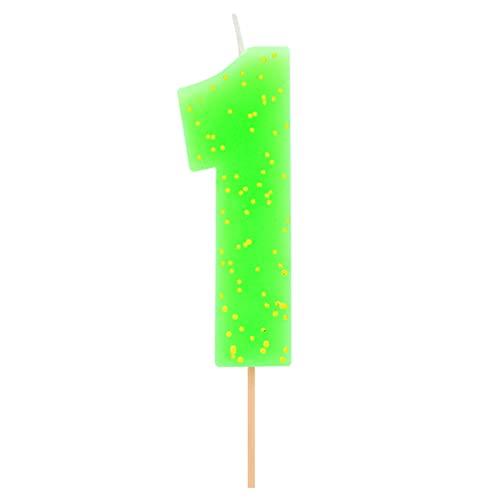 1 Stück – Geburtstags-Neonkerze (Nummer 1) Grün mit Glitzereffekt 7,5 cm – Dekoration für Kuchen, Geburtstag, Hochzeitstag, Party, Abschlussfeier, Kuchenkerzen. von Horeca Collection