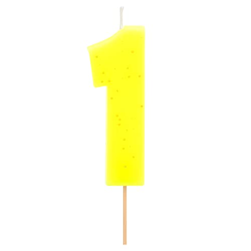 1 Stück – Geburtstags-Neonkerze (Nummer 1) gelb mit goldenem Glitzereffekt 7,5 cm – Dekoration für Kuchen, Geburtstag, Hochzeitstag, Party, Abschlussfeier, Tortenkerzen. von Horeca Collection