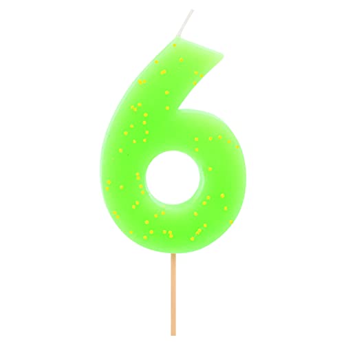 1 Stück – Geburtstags-Neonkerze (Nummer 6) Grün mit Glitzereffekt 7,5 cm – Dekoration für Kuchen, Geburtstag, Hochzeitstag, Party, Abschlussfeier, Tortenkerzen. von Horeca Collection