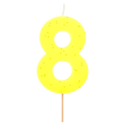 1 Stück – Geburtstags-Neonkerze (Nummer 8) Gelb mit Glitzereffekt 7,5 cm – Dekoration für Kuchen, Geburtstag, Hochzeitstag, Abschlussfeier, Kuchenkerzen. von Horeca Collection