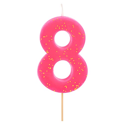 1 Stück – Geburtstags-Neonkerze (Nummer 8) Rosa mit Glitzereffekt 7,5 cm – Dekoration für Kuchen, Geburtstag, Hochzeitstag, Party, Abschlussfeier, Tortenkerzen. von Horeca Collection