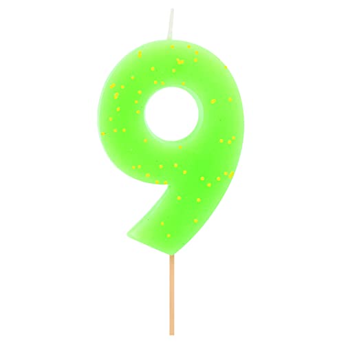 1 Stück – Geburtstags-Neonkerze (Nummer 9) Grün mit Glitzereffekt 7,5 cm – Dekoration für Kuchen, Geburtstag, Hochzeitstag, Party, Abschlussfeier, Tortenkerzen. von Horeca Collection