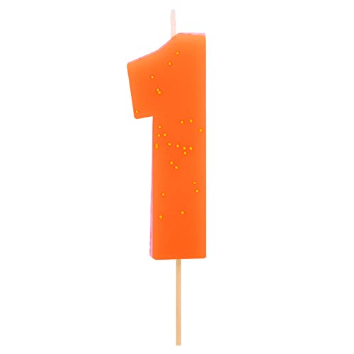 1 Stück Geburtstagskerze (Nummer 1) Orange mit goldenem Glitzereffekt 7,5 cm - Kuchendekoration für Geburtstag, Hochzeitstag, Abschlussfeier, Kuchenkerzen. von Horeca Collection