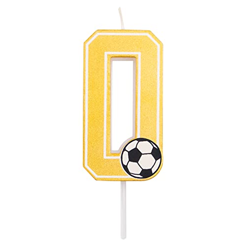 Fußball-Geburtstagskerze mit den Zahlen 0, 1, 2, 3, 4, 5, 6, 7, 8, 9, in Goldgelb, mit Fußballdetail. Größe 7,5 cm. (Nummer 0) von Horeca Collection