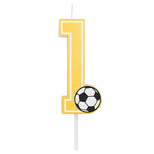 Fußball-Geburtstagskerze mit den Zahlen 0, 1, 2, 3, 4, 5, 6, 7, 8, 9, in Goldgelb, mit Fußballdetail. Größe 7,5 cm. (Nummer 1) von Horeca Collection