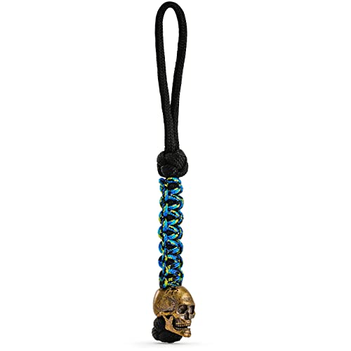 HorixGear EDCParacord Lanyards für Messer, Schlüsselanhänger mit handgegossenem Totenkopf Paracord Bead Charm (Blue) von HorixGear