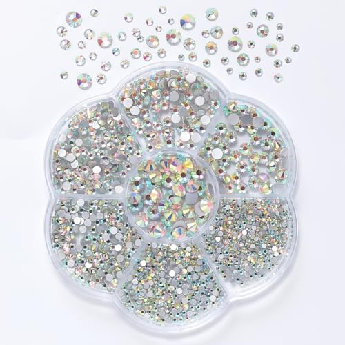 2500 Stück Mischung von 7 Arten 1,5-4,8 mm Flachstein, 7 Gramm Blumenkasten Flachbodenbohrer für Textilien Kleiderstein für Kleidung Schuhe DIY Handwerk Geschenk (weiß) von Horktrust