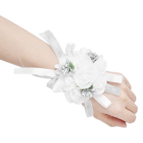 Weiße Handgelenk Blume, Hochzeit Corsage, Braut Hand Blume, Handgelenk Blume, Weiße Hochzeit Handgelenk Blume mit Perlenband Design Hochzeit Hochzeit Handgelenk Corsage für Hochzeitsfeier von Horoper