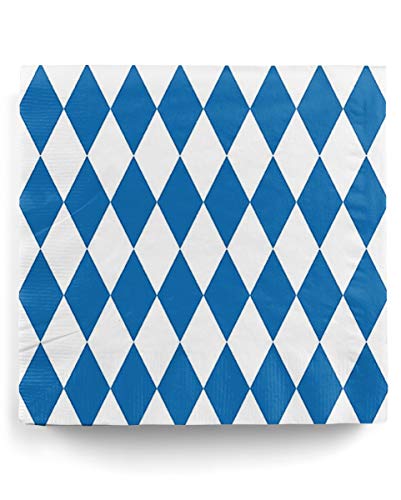 Bayerische Rauten Servietten blau-weiß als Tischdeko für Oktoberfest 20 St. Zellstoffservietten von Horror-Shop