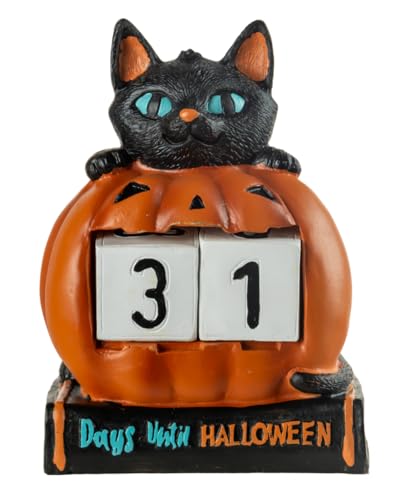 Horror-Shop 31 Tage Halloween Countdown Deko mit Katze & Kürbis 18cm von Horror-Shop