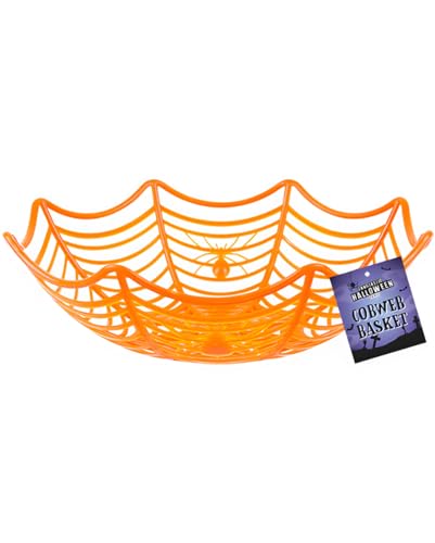 Horror-Shop Orange Spinnweben Partyschale mit Spinnen für Trick or Treat 25cm von Horror-Shop