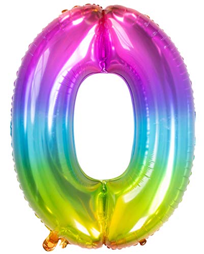 Horror-Shop Regenbogen Zahlenballon Nummer 0 von Horror-Shop