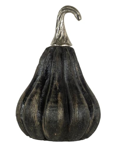 Horror-Shop Schwarzer Kürbis aus Mango Holz im Antik Look 15 cm von Horror-Shop